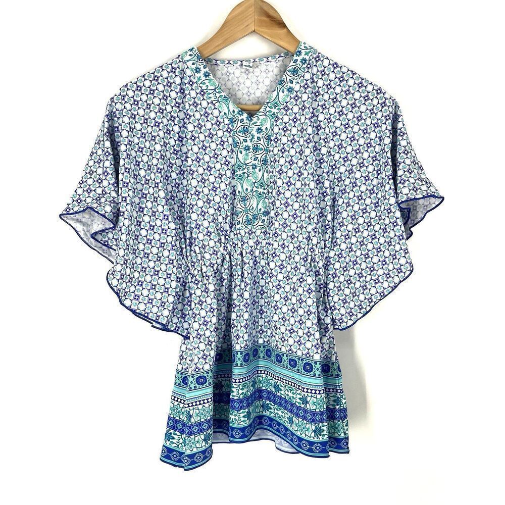 Cabana Life Coverluxe Cover Up Top 6 Teal Print Swim Beach Resort Cruise UPF 50